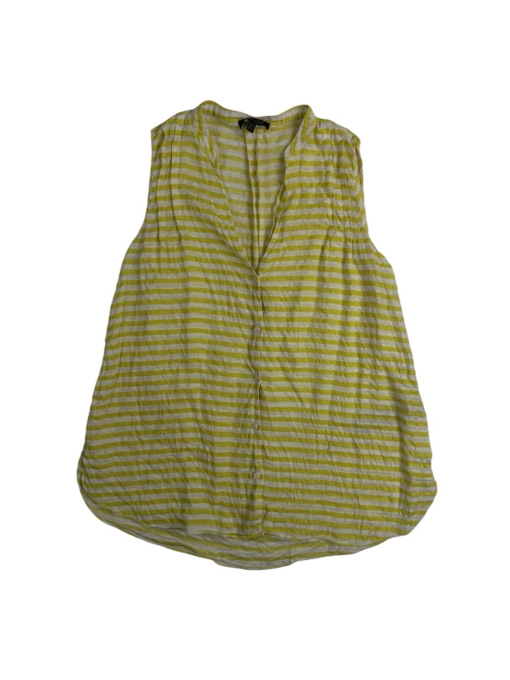 Massimo Dutti Yellow & White Striped Linen Silk Sleeveless Button Blouse Size 4